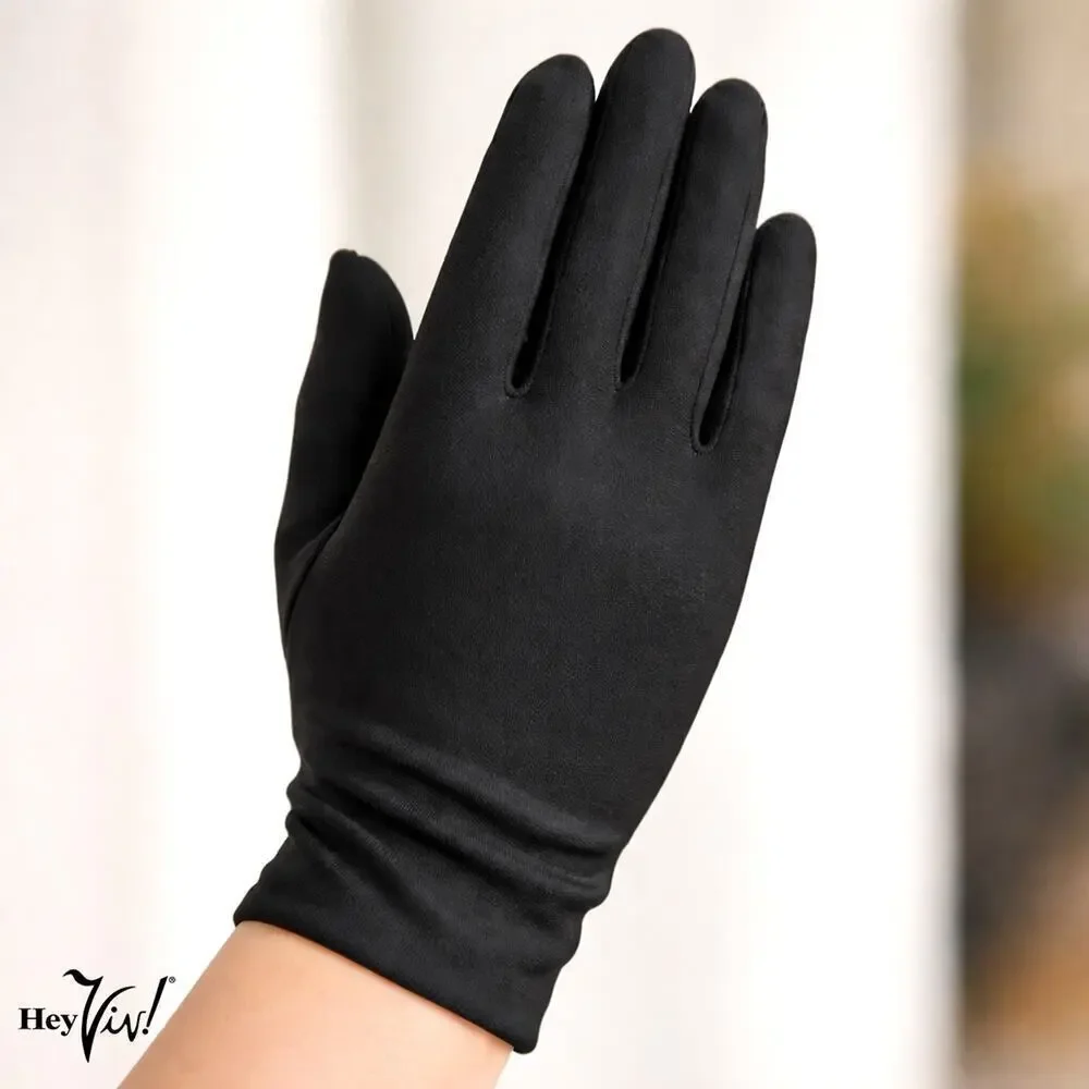 Black Wrist Length Stretch Nylon Dress Gloves Wedding Church Formal - Hey Viv
